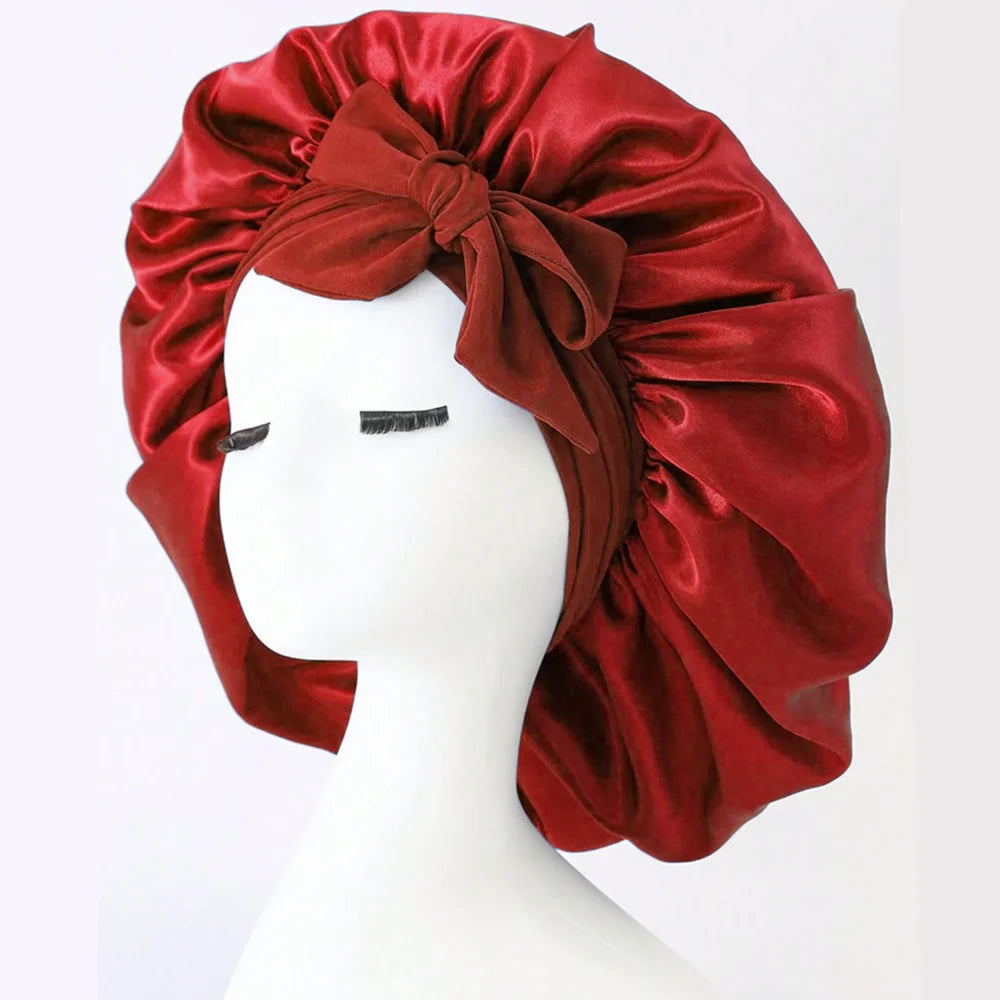 Satin Bonnet Silk Bonnet Adjustable Bonne For Sleeping Hair Bonnet With Tie Band Bonnets For Women Men - Curl and Collar
