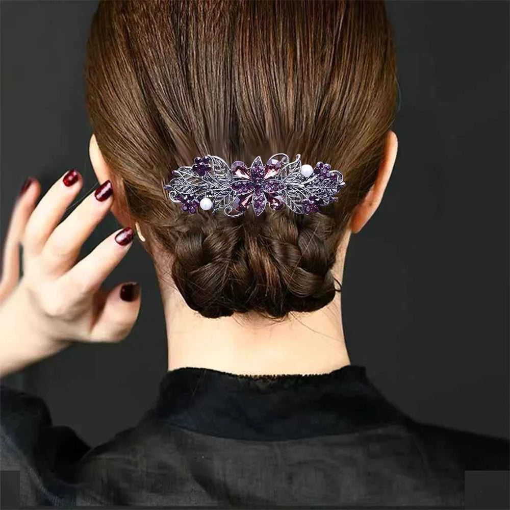 4pcs/pack Hair Barrettes for Women Ladies Flower Crystal Rhinestones Barrettes Pearl Spring Hair Clip Ponytail Holders Barrettes