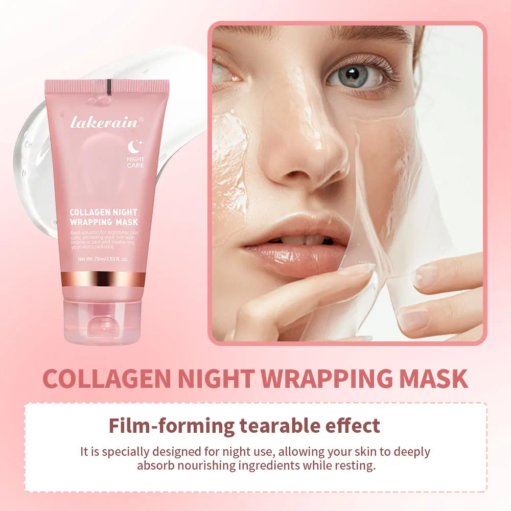 Lakerain Collagen Night Wrapping Mask Elasticity Hydration Care Reduces Sagging & Dullness Hydrolyzed Collagen For Glowing Skin - Curl and Collar