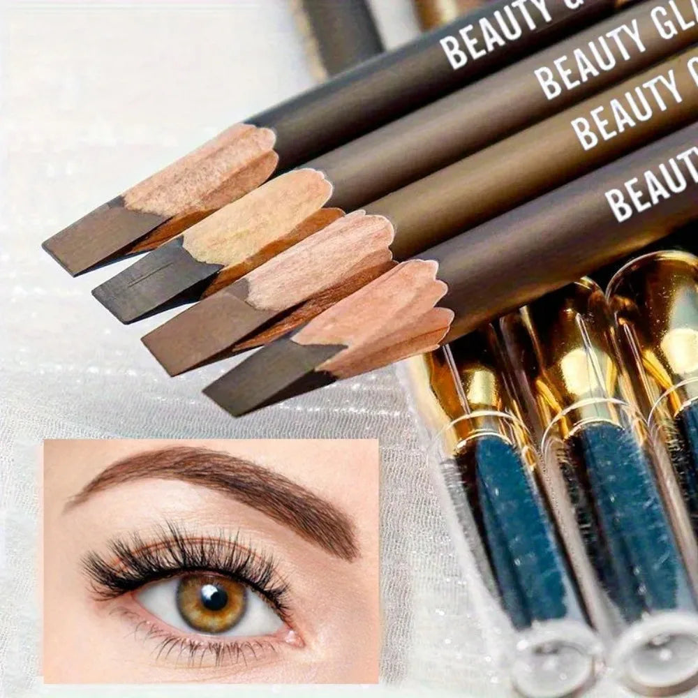 4 Pack Waterproof Eyebrow Pencils - Dual-Ended with Spoolie Brush | Smudge Proof Long Lasting - Curl and Collar