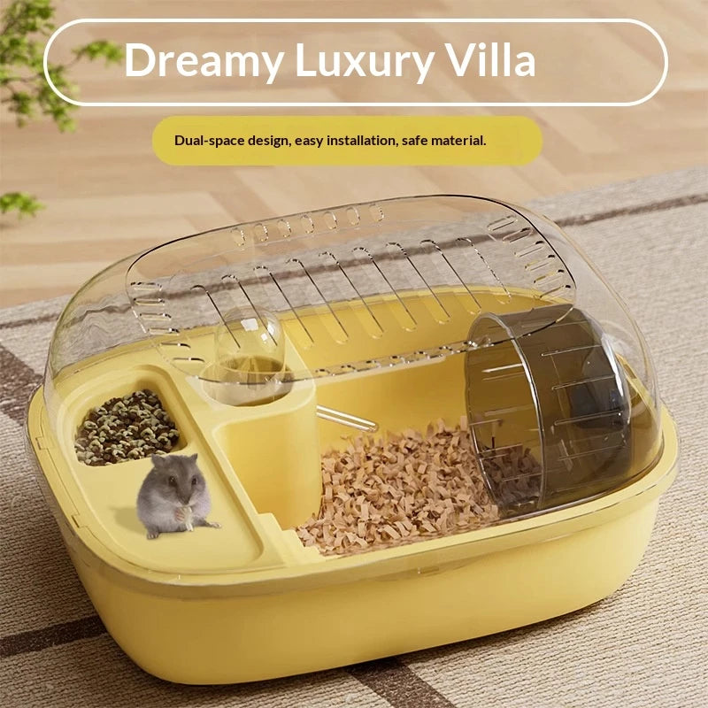 Full View Acrylic Hamster Villa Multi-Function Hamster Cage with Feeding Area Water Dispenser Hideout for Pets Gerbils Mice - Curl and Collar