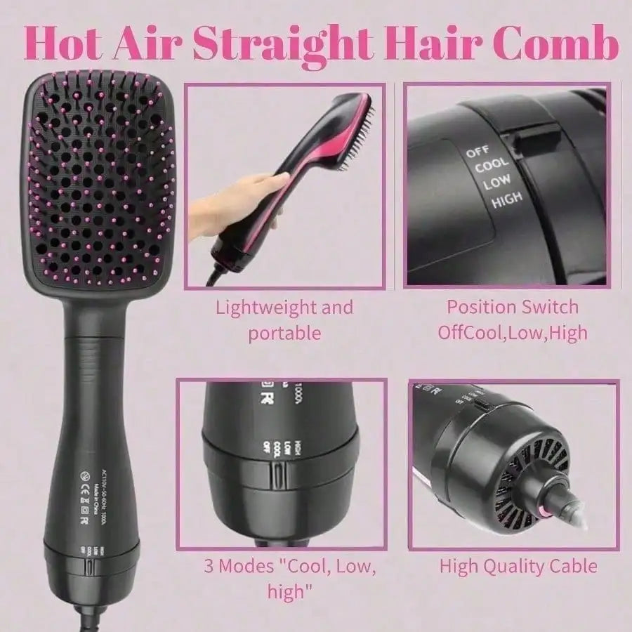 3-in-1 Styling Tool: Negative Ion Hot Air Straightener—Combines Straightening, Drying, and Smoothing Functions in One Device - Curl and Collar