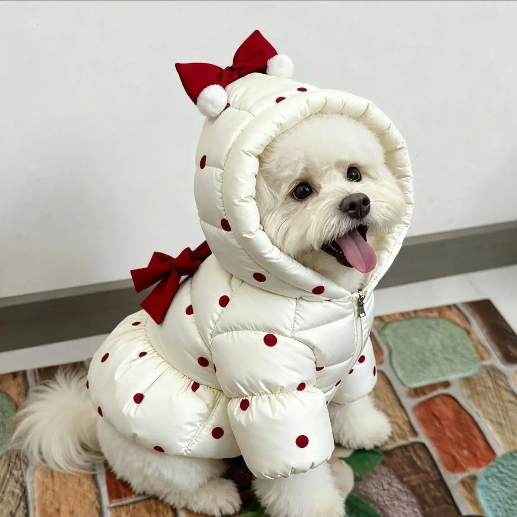 Pet Autumn/Winter Bow Warm Coat, Cat Thick Cute Dress Dog Clothes for Small Dogs Puppy Clothes