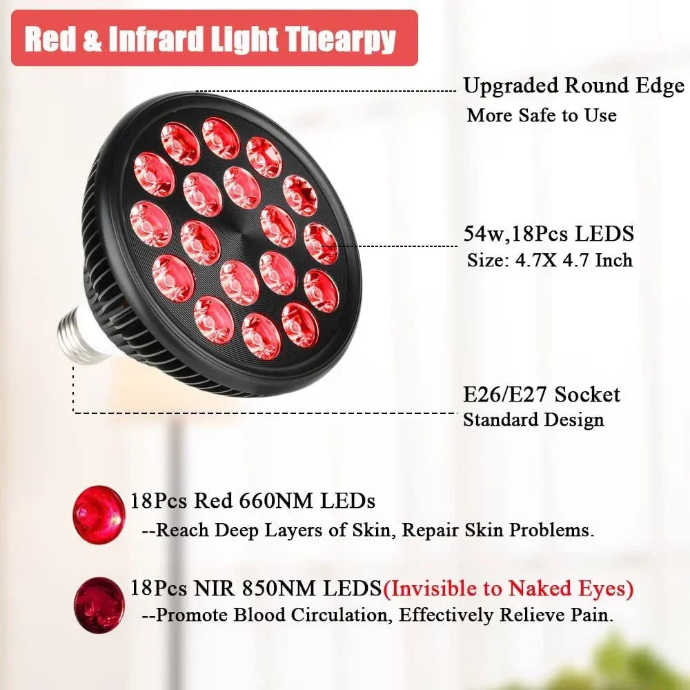 Red Light Therapy Lamp for Face 660&850nm with stand Infrared Light Therapy Device for Muscle Joint Pain Relief Skin HealthTools - Curl and Collar