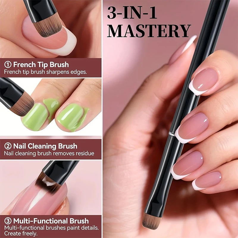 3 in 1 New French Nail Brush,with Multi-function Brush Head-Fine Nail Brush,Suitable for Gel and Acrylic Nails,Precise Cleaning - Curl and Collar