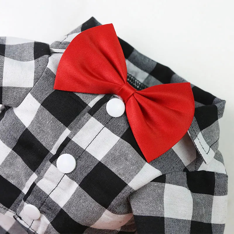 Bowtie Dog Blouse Classical Breathable Plaid T-Shirts Summer Dog Clothes for Small Dogs Puppy Large Cat Vest Chihuahua Yorkies - Curl and Collar