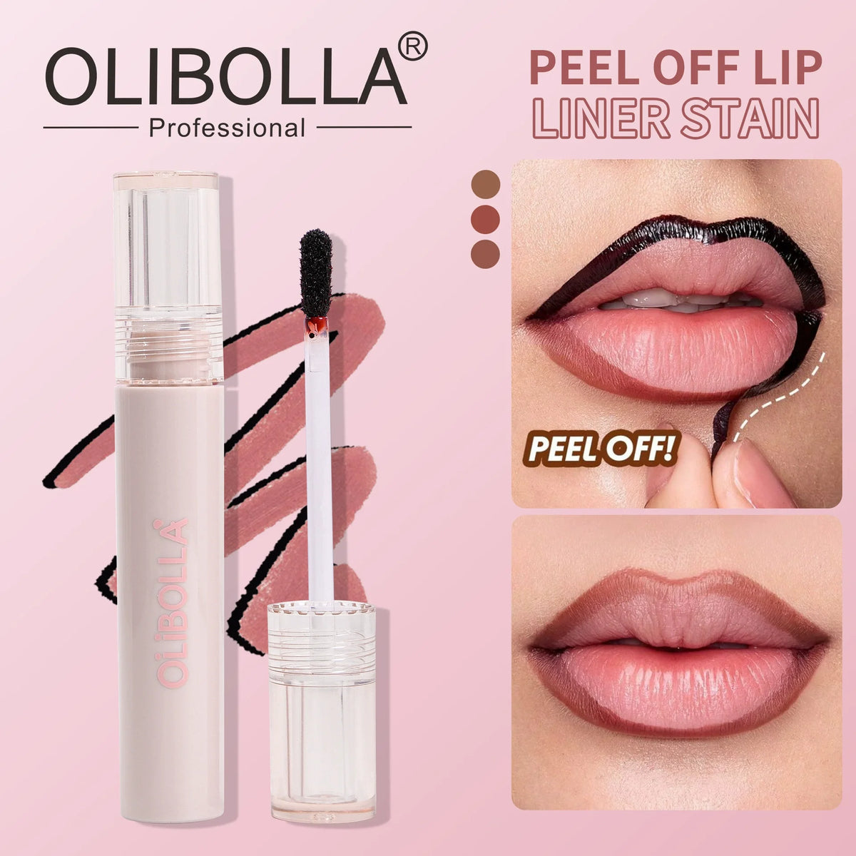 OLIBOLLA Peel Off Lip Liner Stain Waterproof Long Lasting Lip Tattoo Tint, Non Stick Cup Transferproof Lip Outline Liquid Makeup Cosmetics - Curl and Collar