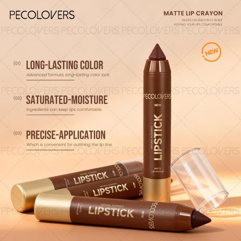 1PC Brown Matte Lip Liner Crayon, Smooth Application, Highly Pigmented, Long-lasting Wear, Lip Cosmetics - Curl and Collar