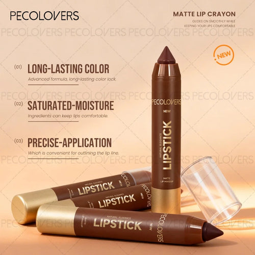 1PC Brown Matte Lip Liner Crayon, Smooth Application, Highly Pigmented, Long-lasting Wear, Lip Cosmetics - Curl and Collar