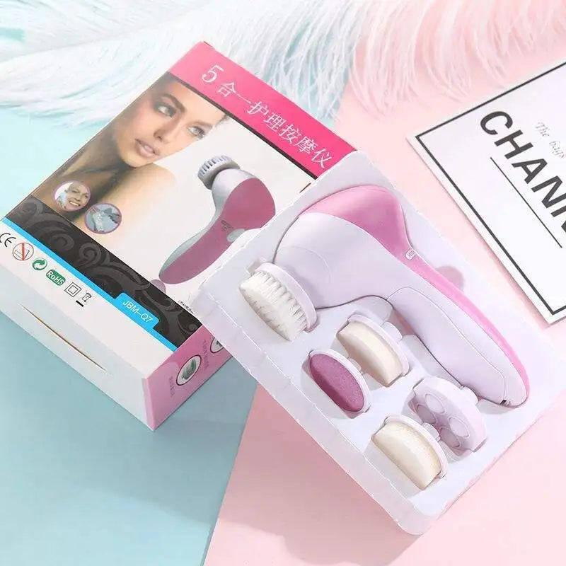 Electric Facial Cleaner 5 IN 1 Face Cleansing Brush Wash Machine Spa Skin Care Massager Blackhead Cleaning Facial Cleanser Tools - Curl and Collar