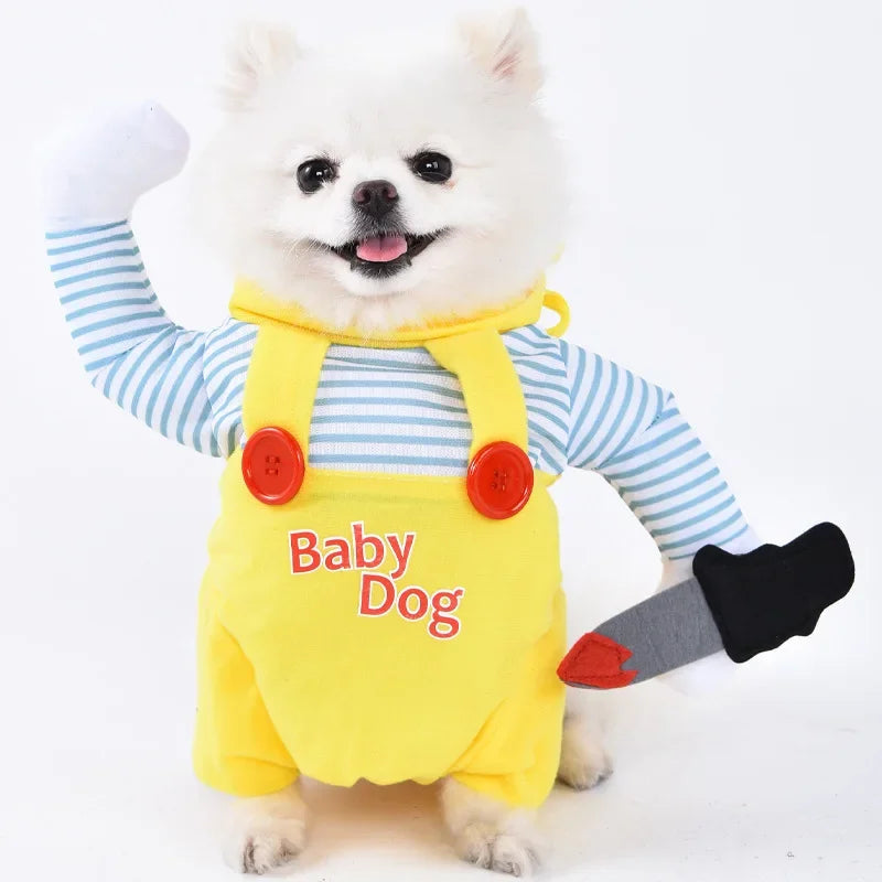Halloween Funny Dog Clothes for Small Medium Dogs Cats Party Dressed Up Cosplay Costumes Bulldog French Chihuahua Pet Outfits - Curl and Collar