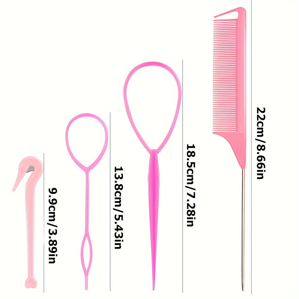 4-piece WANMEI Headband Tool, Hair Braiding Tool with Mouse Tail Comb, Ponytail Headband Remover, Quick Styling Hair Accessory - Curl and Collar