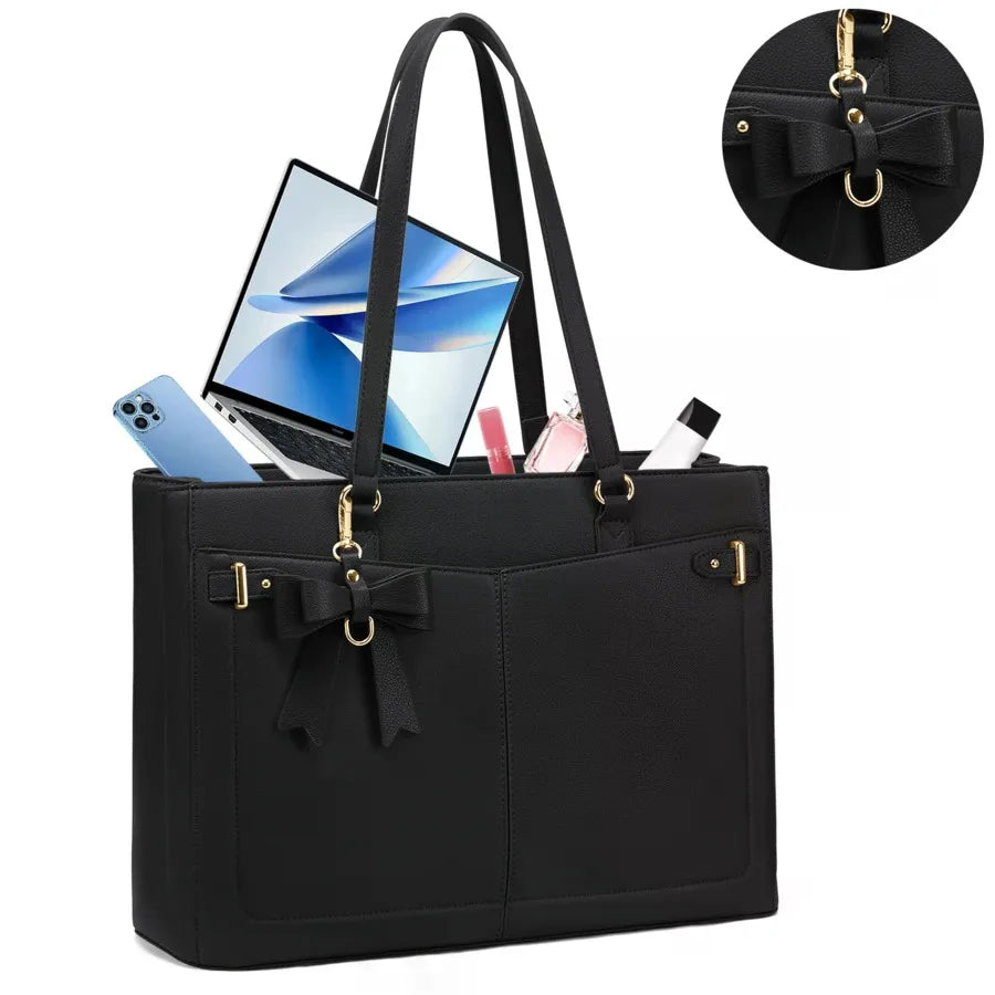 NEWHEY Women's Handbag, Large Capacity PU Laptop Tote Bag, 14inch Waterproof, with Zipper Pocket - Curl and Collar