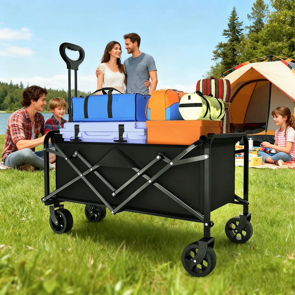 Multi‑functional Practical Wagon Cart Heavy Duty Metal Frame Foldable Rolling Hand Trolley Large Load Bearing Multi‑scene Utility Hand Cart For Golf Course Club Sports Training Outdoor Golfing Equipment Transport - Curl and Collar