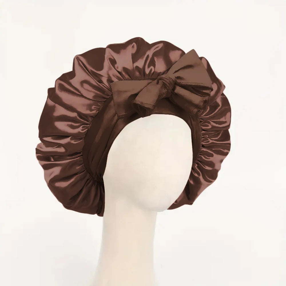 Satin Bonnet Silk Bonnet Adjustable Bonne For Sleeping Hair Bonnet With Tie Band Bonnets For Women Men - Curl and Collar