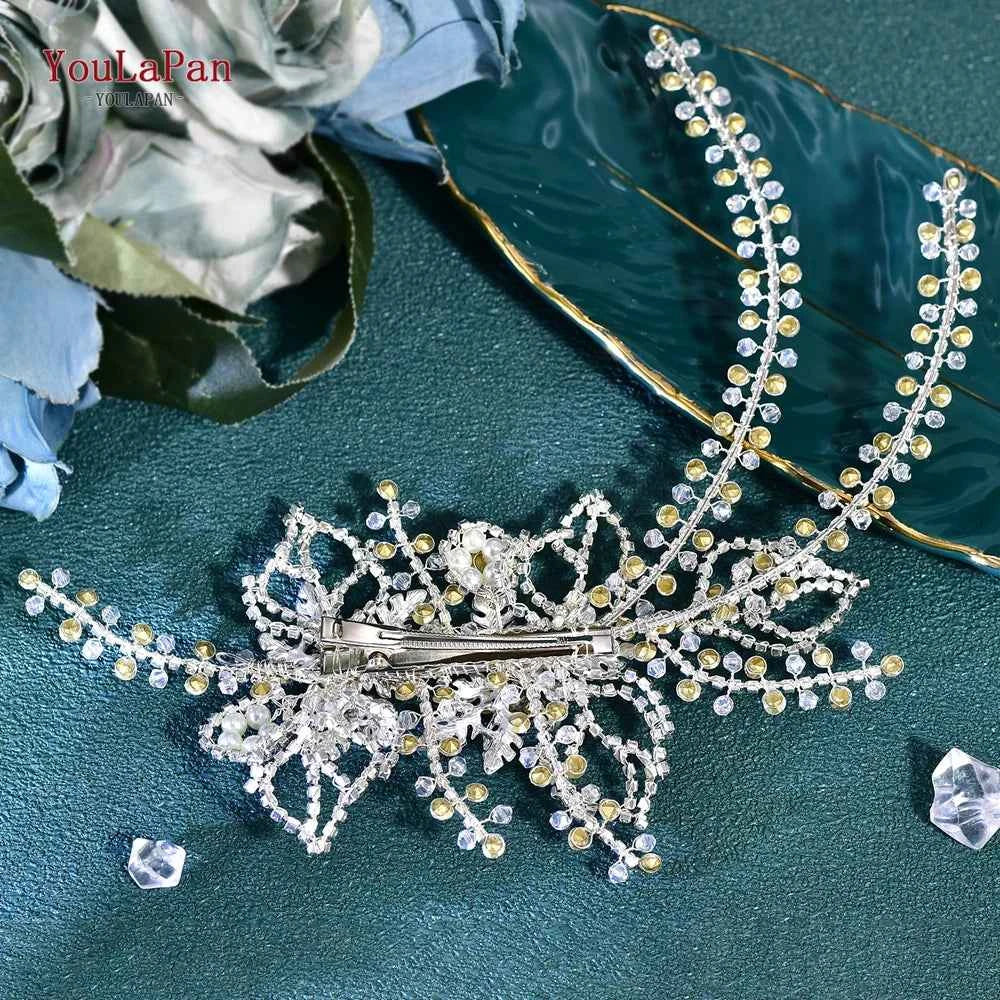 YouLaPan Rhinestone Tiara Bridal Headdress Wedding Hair Accessories Pageant Crown Woman Hair Clip Bridal Hairpin for Party HP254