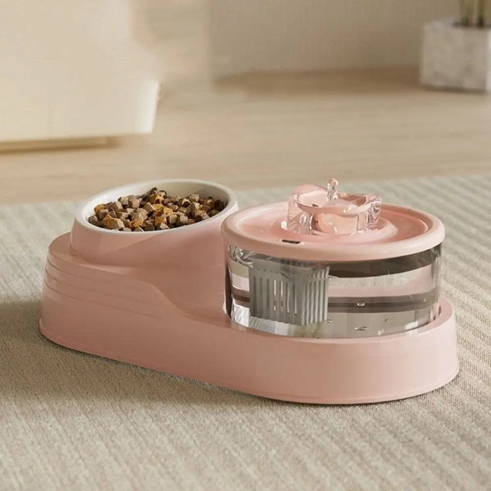 USB Charging 2-in-1 Pets Water Fountain Auto Filter Mute Cat Drinker Bowl Large Capacity Neck Protection Pet Feeder for Home - Curl and Collar