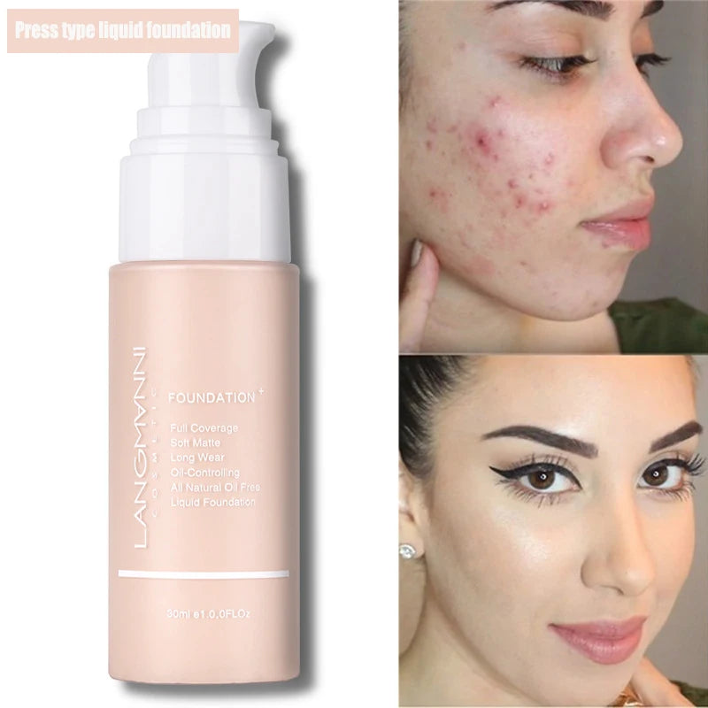 Langmanni 30ml Matte Face Foundation Cream Waterproof Liquid Foundation Oil Control Cover Base Concealer Makeup Cosmetics - Curl and Collar