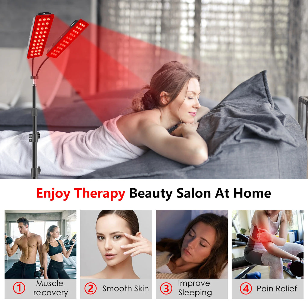 Astarexin Red Light Therapy Panel, 660nm & 850nm Dual-head Infrared LED Light Lamps for Full Body Use, Home Light Device for Face, Body & Daily Wellness - Curl and Collar