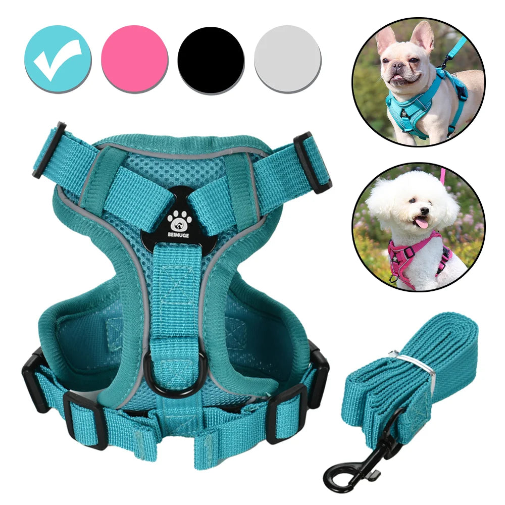 Adjustable Dog Harness Leash Set for Small Medium Dogs Cats Reflective Chest Strap Pets Harnesses Vest Outdoor Puppy Supplies - Curl and Collar