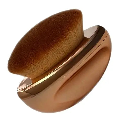 Foundation Brush Palm Makeup SOFT Kabuki Dome Shaped Face Body Shimmer Oil SPF Blush Bronzer Highlighter Blending Self-Tanner Buffing Liquid Powder Cream Streak-Free Cosmetic Application -Rose Gold - Curl and Collar