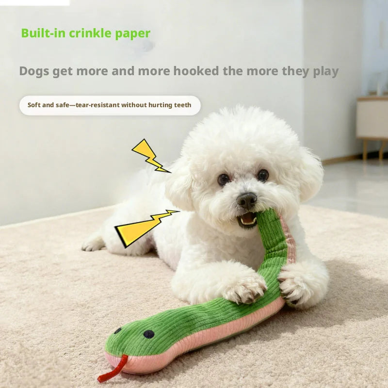 Interactive Snake‑Shape Pet Chew Toy, Bite‑Resistant Plush Sound Toy Teeth‑Cleaning for Kittens Puppies Small Pets - Curl and Collar