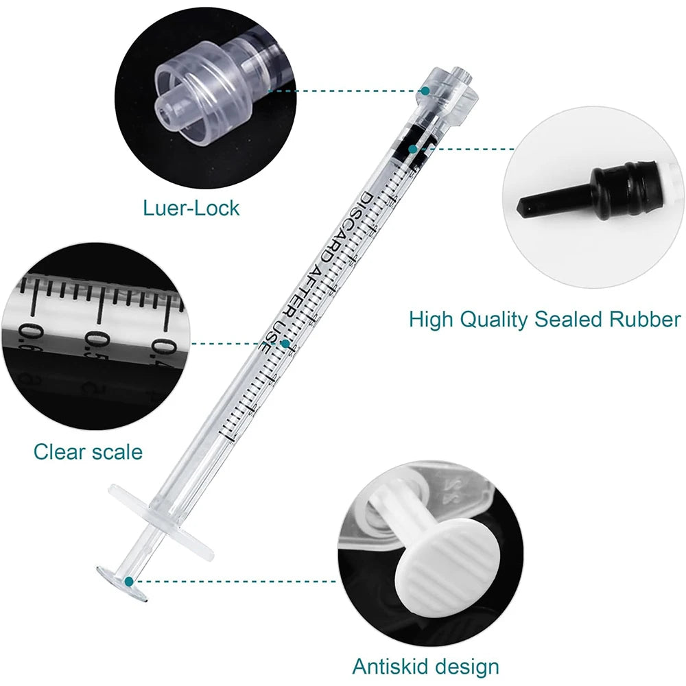 100Pcs/50Pcs/1Pc Laboratory Industrial 1ml Luer Lock Syringe, Suitable for Samplers, Glue Dispensers in Laboratories, DIY Industrial Use, Non-Sterile, Non-Medical - Curl and Collar