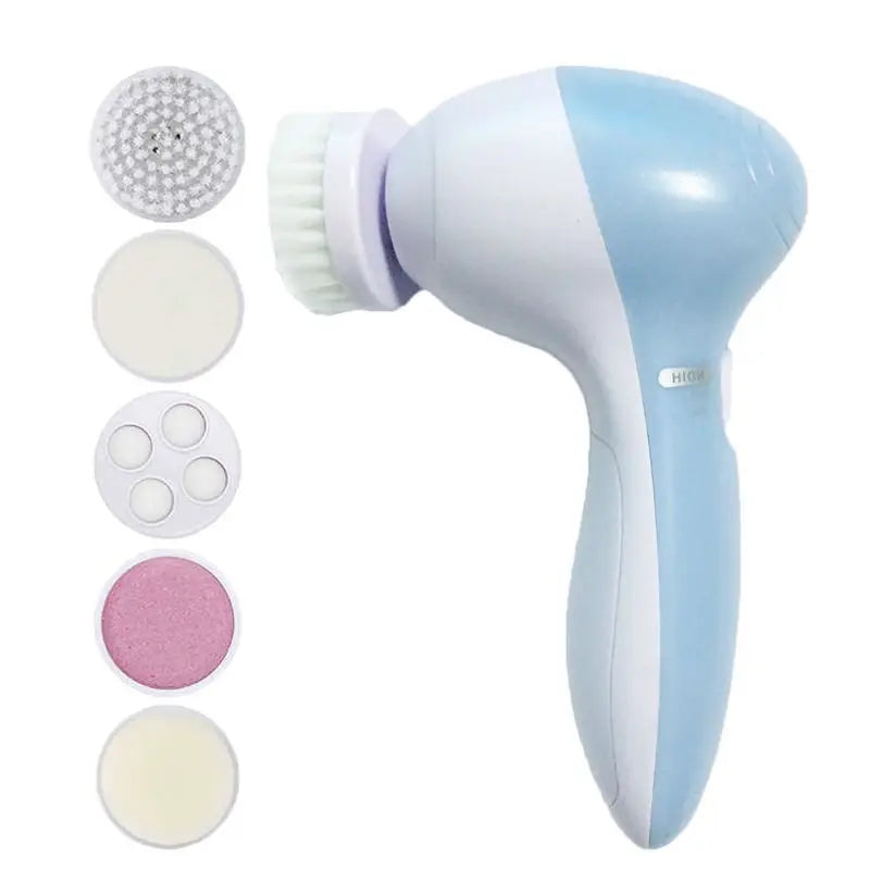 Electric Facial Cleaner 5 IN 1 Face Cleansing Brush Wash Machine Spa Skin Care Massager Blackhead Cleaning Facial Cleanser Tools - Curl and Collar