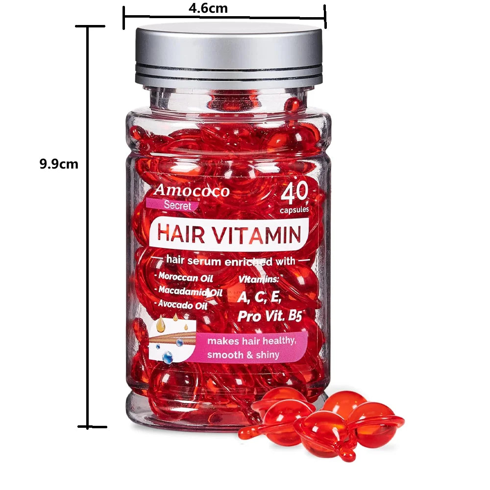 Amococo 6/8pcs Hair Vitamin Serum 40 Capsules Each Moroccan Oil Hair Oil Capsules Leave In Treatment with Macadamia Avocado Oil for Dry Frizzy Hair Smooth Shiny Hair Care - Curl and Collar