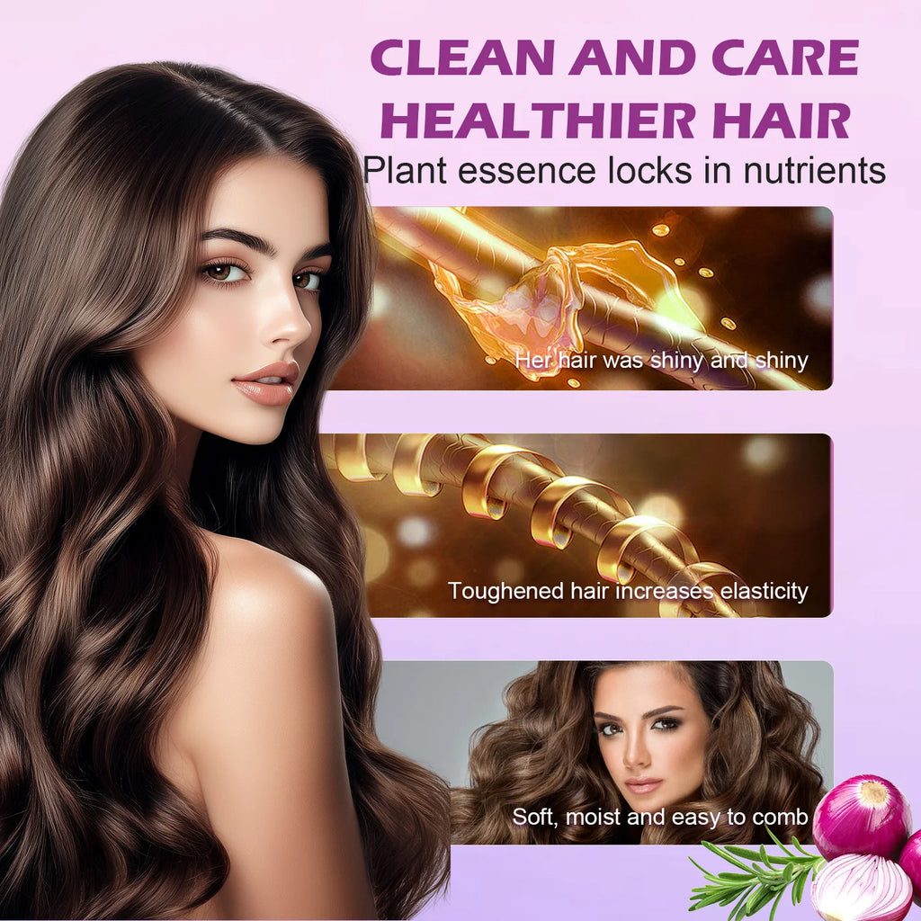 Amococo 2pcs X 200ml Shampoo and Conditioner Set with Onion Biotin Rosemary Hair Care Duo for All Hair Types Frizz Control Shine Boosting Sulfate Free - Curl and Collar