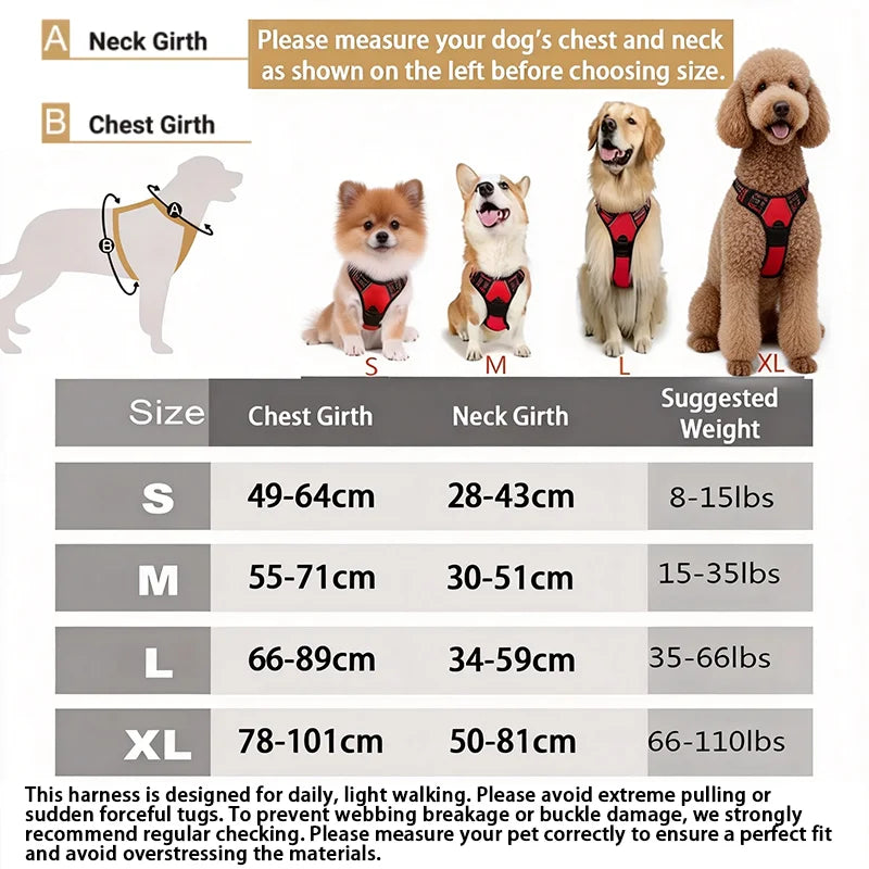 Adjustable No Pull Dog Harness Front Clip Reflective Comfortable Handle for Medium to Large Dogs Walking - Curl and Collar