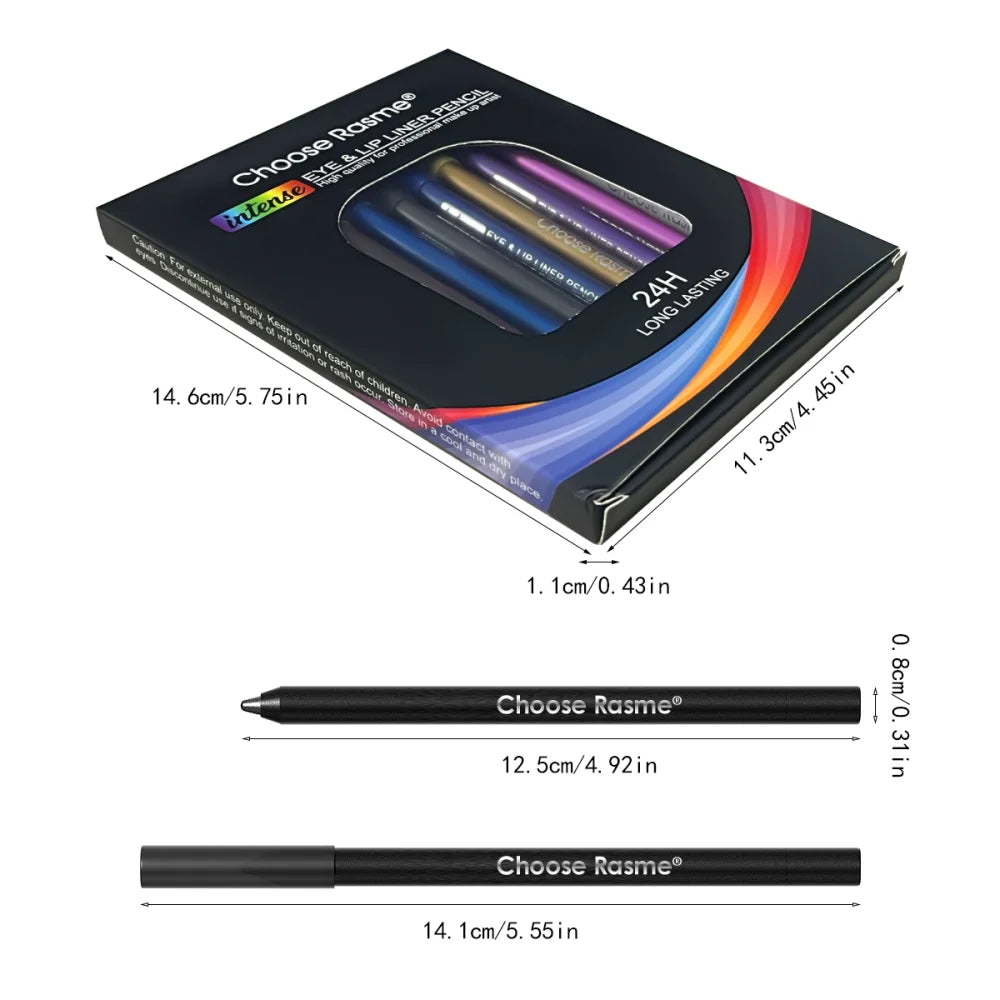12 Pcs Set of Waterproof Eyeliner Pens with Shimmering Effects - Includes Eyeshadow Durable and Easy to Color Highlighter - Curl and Collar