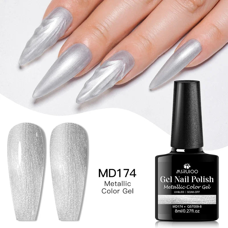 8ml Mirror Metallic Gel Nail Polish Red Gold Silver Mirror Chrome Effect Soak Off UV/LED Gel Varnish Nail Supplies Manicure DIY - Curl and Collar