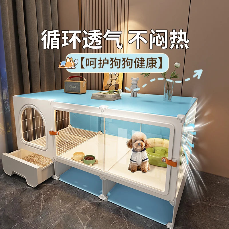 Breathable dog cage Small dog with toilet Separation One room One living room One bathroom Indoor household Teddy pet dog villa - Curl and Collar