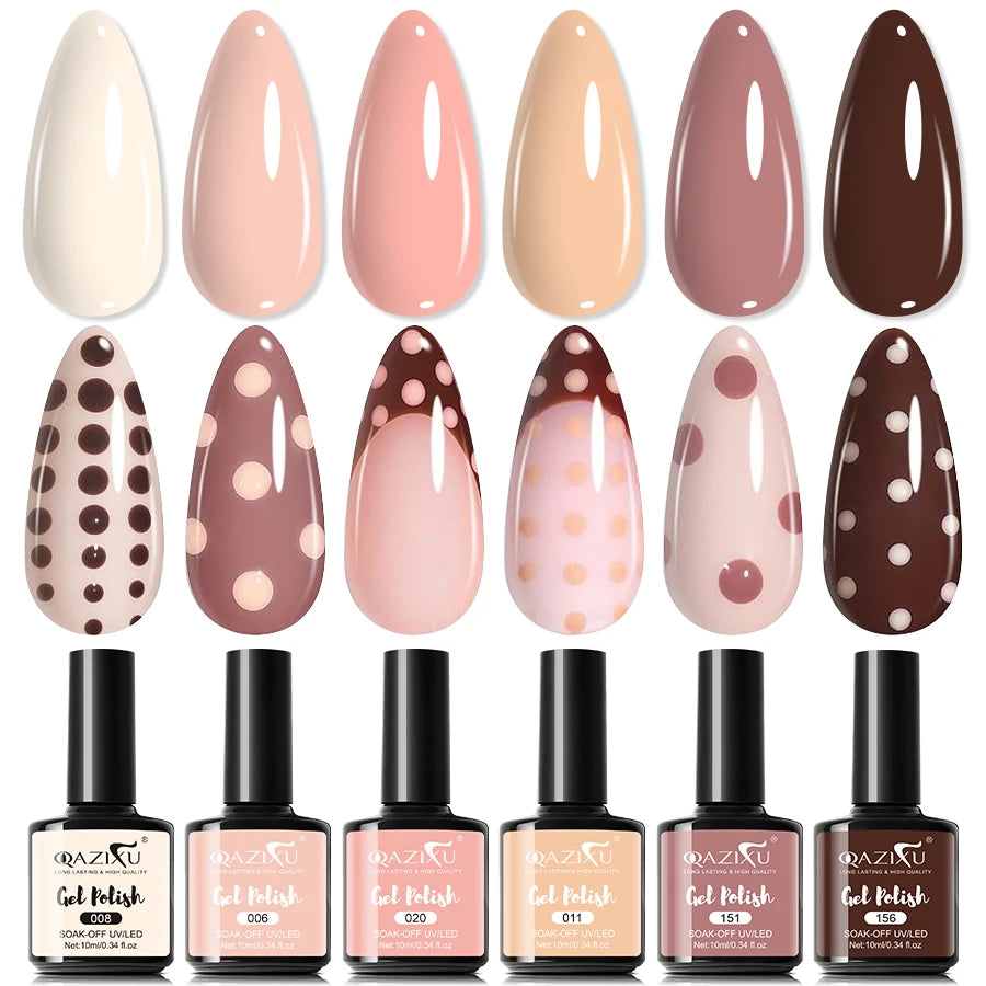6Pcs Gel Nail Polish Set Milk Tea Popular Color UV LED Nail Gel for Nail Art Easy Apply & Soak Off DIY Home Manicure Salon Use - Curl and Collar