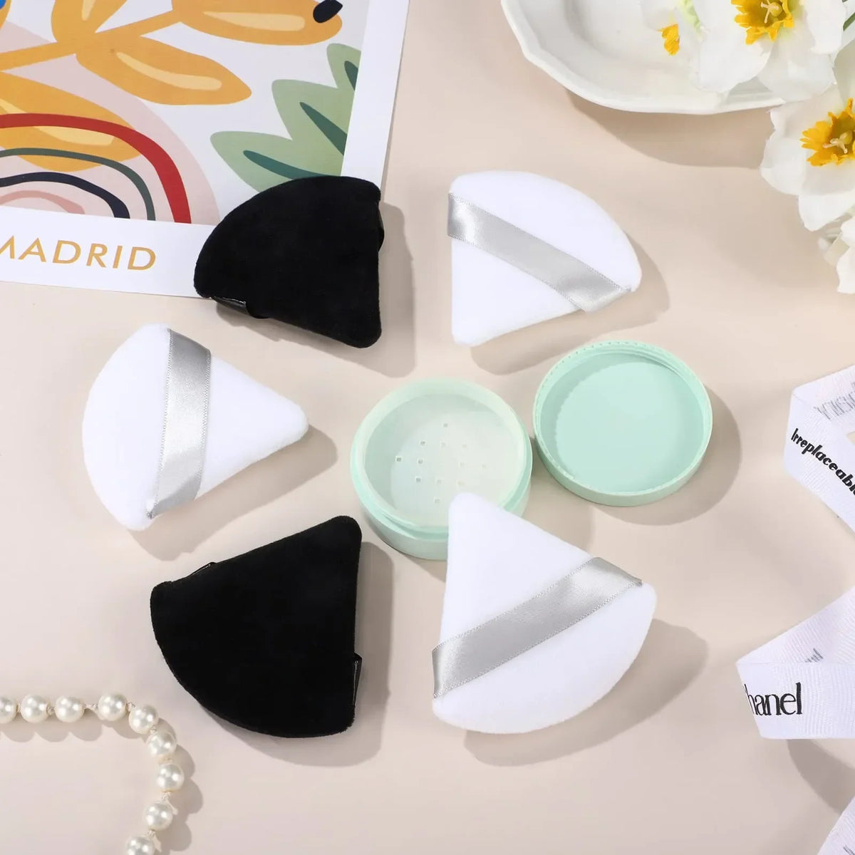 10/20Pcs Triangle Velvet Powder Puff Pizza Flours Mini Face Makeup Sponge Cosmetics Washable Lightweight Makeup Tool - Curl and Collar