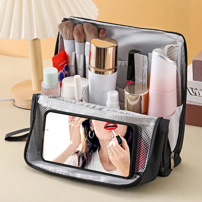 Large-capacity Portable Cosmetic Bag Vertical Desktop Storage Multifunctional Cosmetic Storage Bag Stationery Pen Storage Bag - Curl and Collar