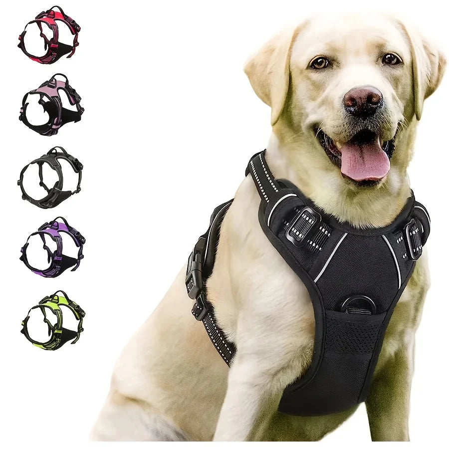Adjustable No Pull Dog Harness Front Clip Reflective Comfortable Handle for Medium to Large Dogs Walking - Curl and Collar