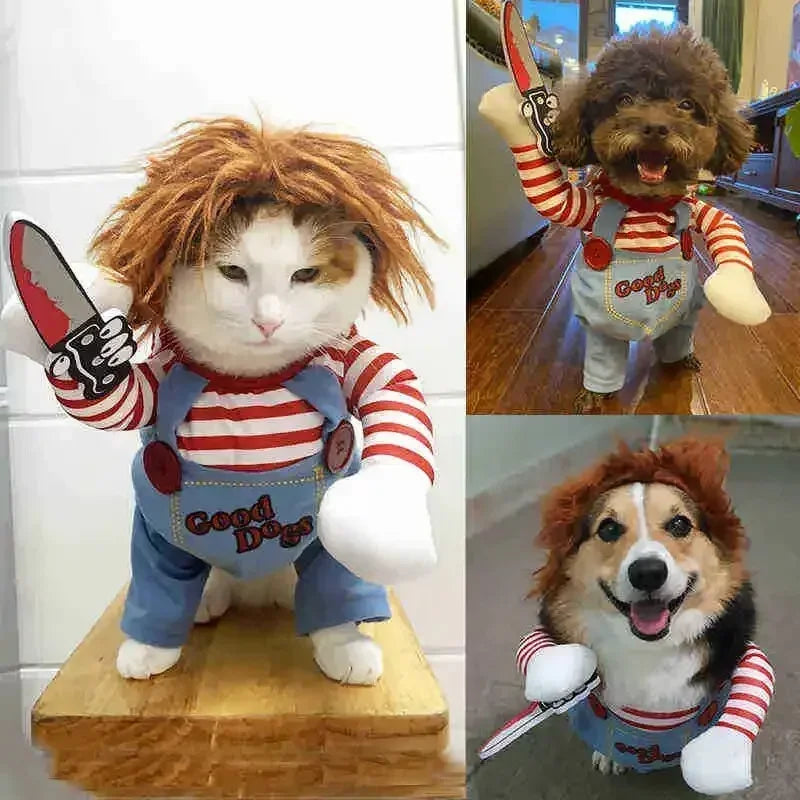 Halloween Funny Dog Clothes for Small Medium Dogs Cats Party Dressed Up Cosplay Costumes Bulldog French Chihuahua Pet Outfits - Curl and Collar