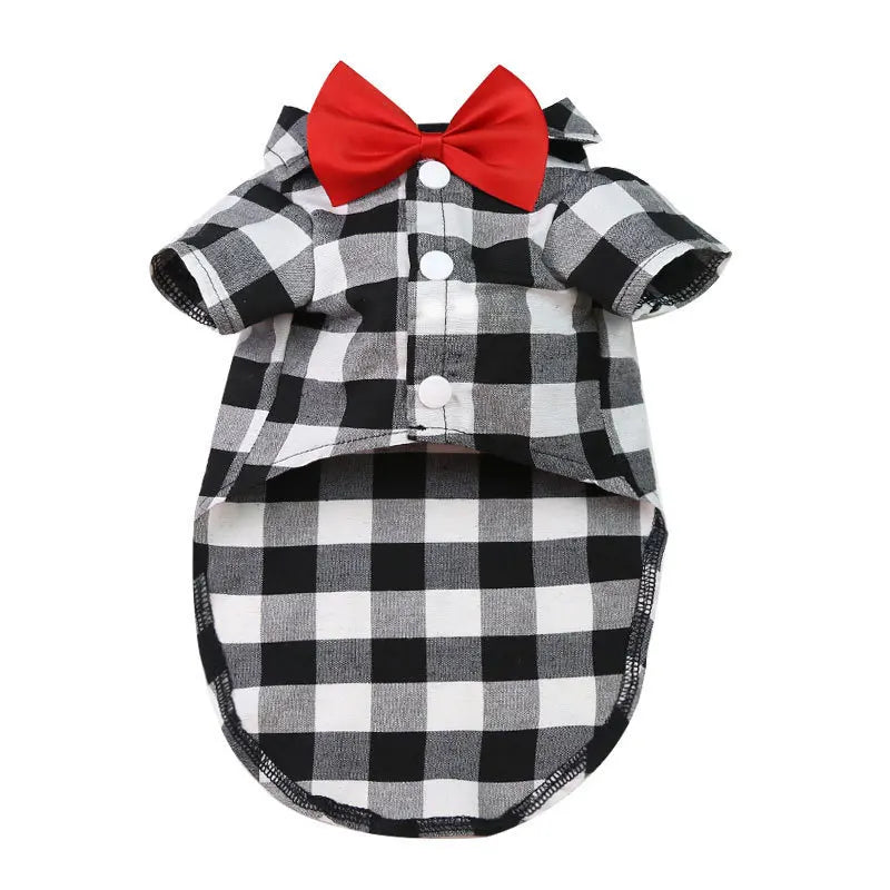Bowtie Dog Blouse Classical Breathable Plaid T-Shirts Summer Dog Clothes for Small Dogs Puppy Large Cat Vest Chihuahua Yorkies - Curl and Collar