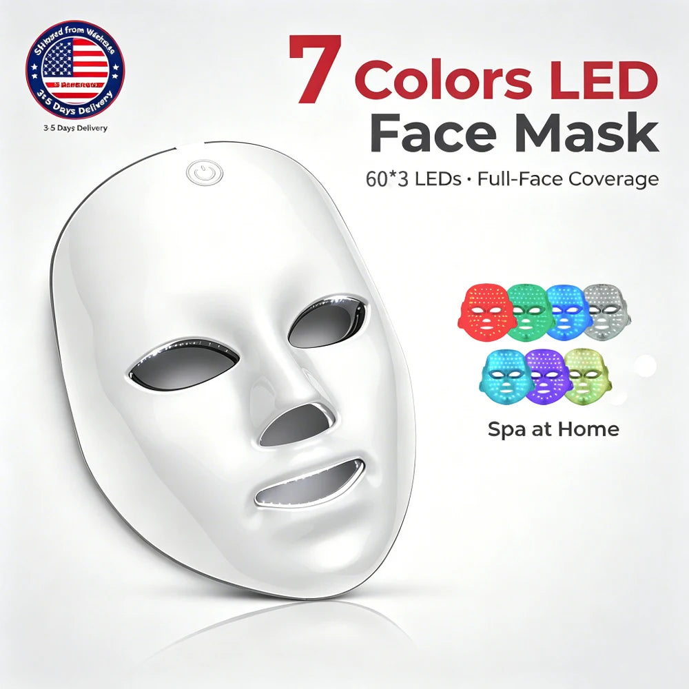 Wireless LED Face Mask 7 Colors Rechargeable Portable Facial Mask Skin Rejuvenation Skin Care Beauty Device - Curl and Collar