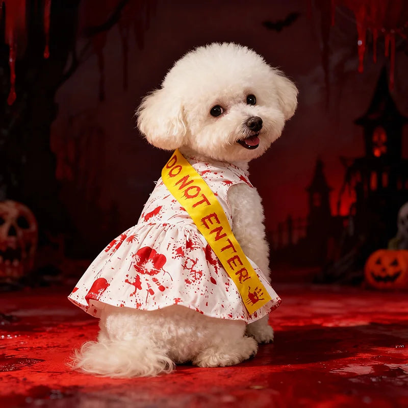 Halloween Pet Four Leg Dress Scary Blood Seal Pattern Dog Costume Holiday Party Cosplay Outfit - Curl and Collar