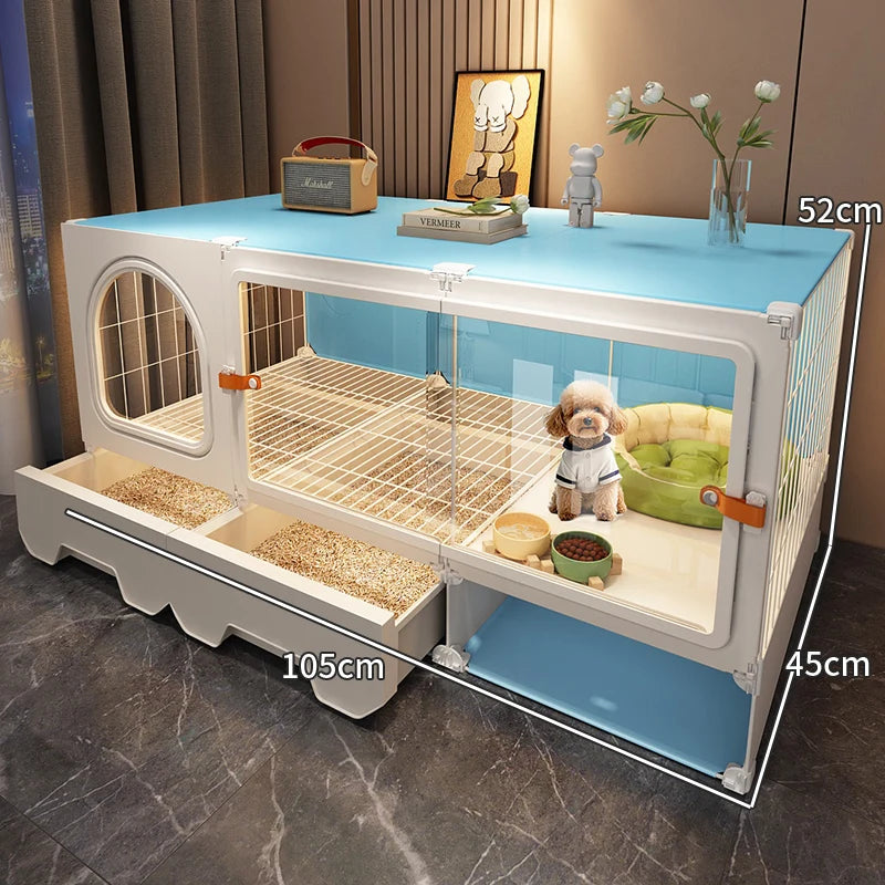 Breathable dog cage Small dog with toilet Separation One room One living room One bathroom Indoor household Teddy pet dog villa - Curl and Collar