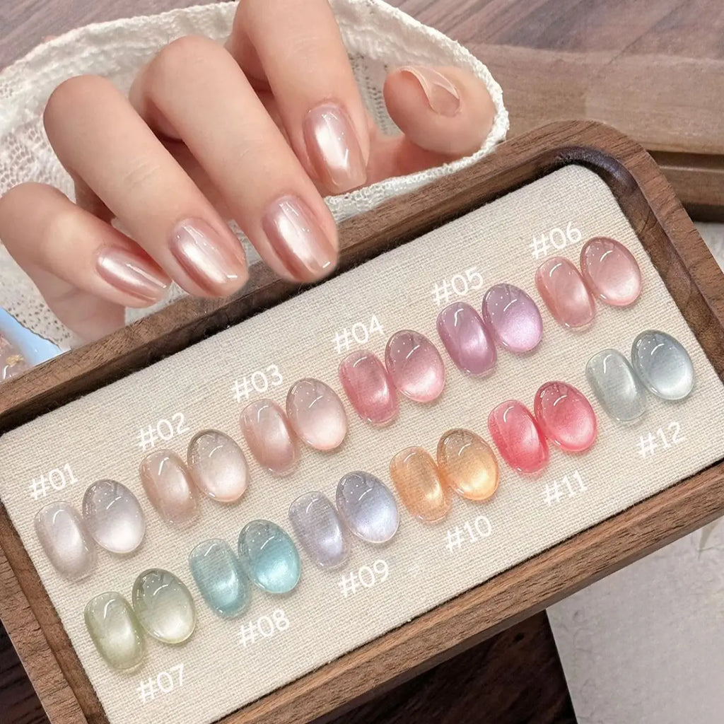 1-12pcs SHAKA Autumn Tanhua Cat Eye Pink Transparent Color Gel Nail Polish 2026 New Simple And Generous Halloween Nail Gel - Curl and Collar