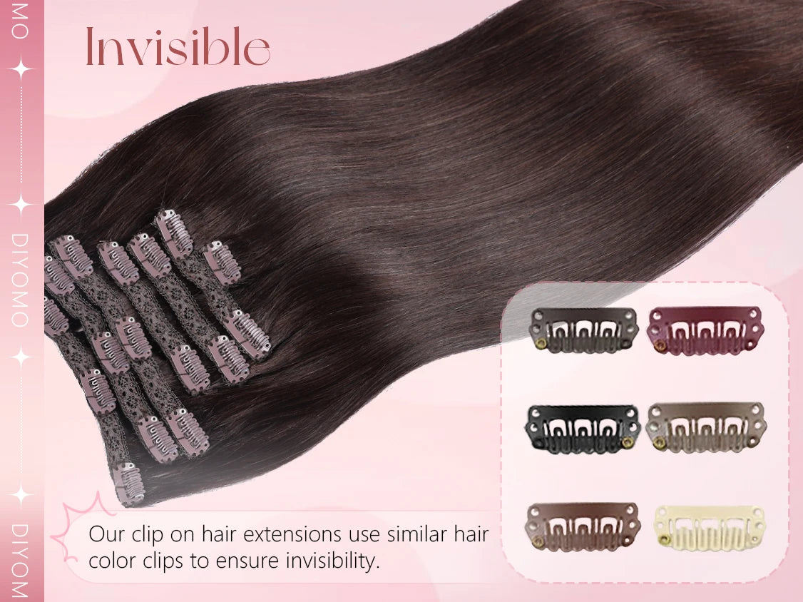 Natural Black Straight Human Hair Extensions Set of 7 PU Clip-In Invisible Wefts 100g Lightweight for Women Hairdressing - Curl and Collar