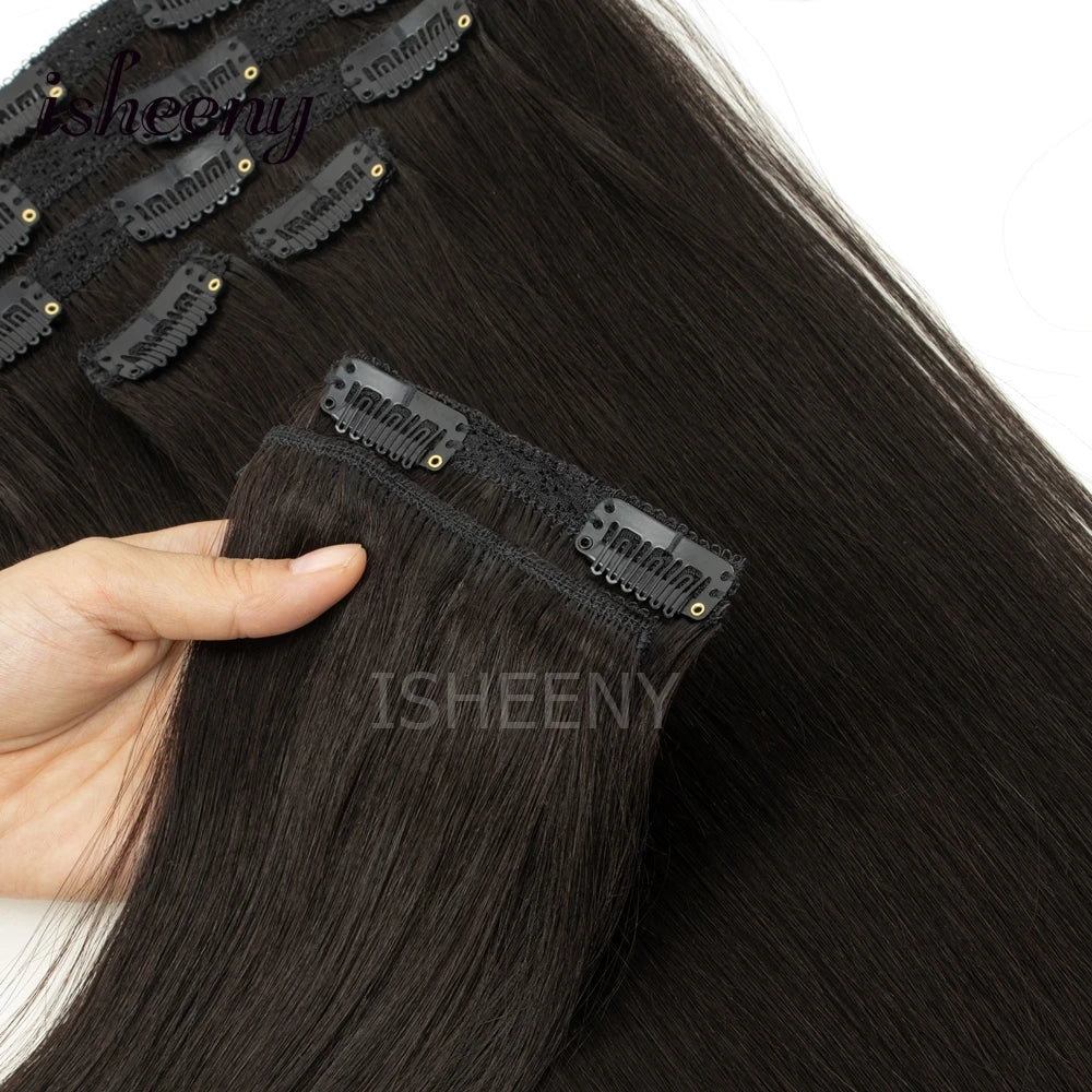 12"-20" Clip In Human Hair Extensions Blonde Natural Brazilian Remy Natural Clip Human Hair Extension Real Clip On 7pcs/set - Curl and Collar