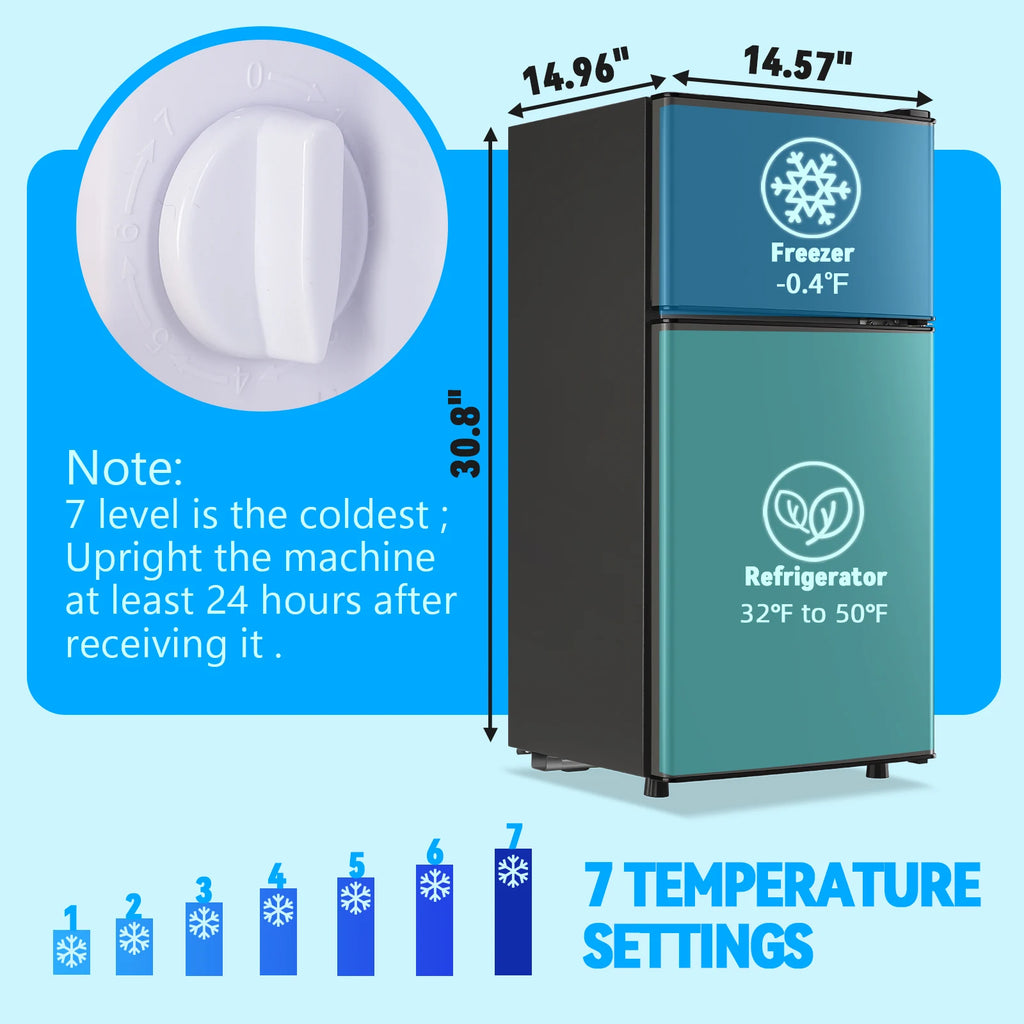 Refrigerator with Top Freezer 2.4Cu.ft Two Door Small Mini Fridge for Person Use with Egg tray, Grey - Curl and Collar