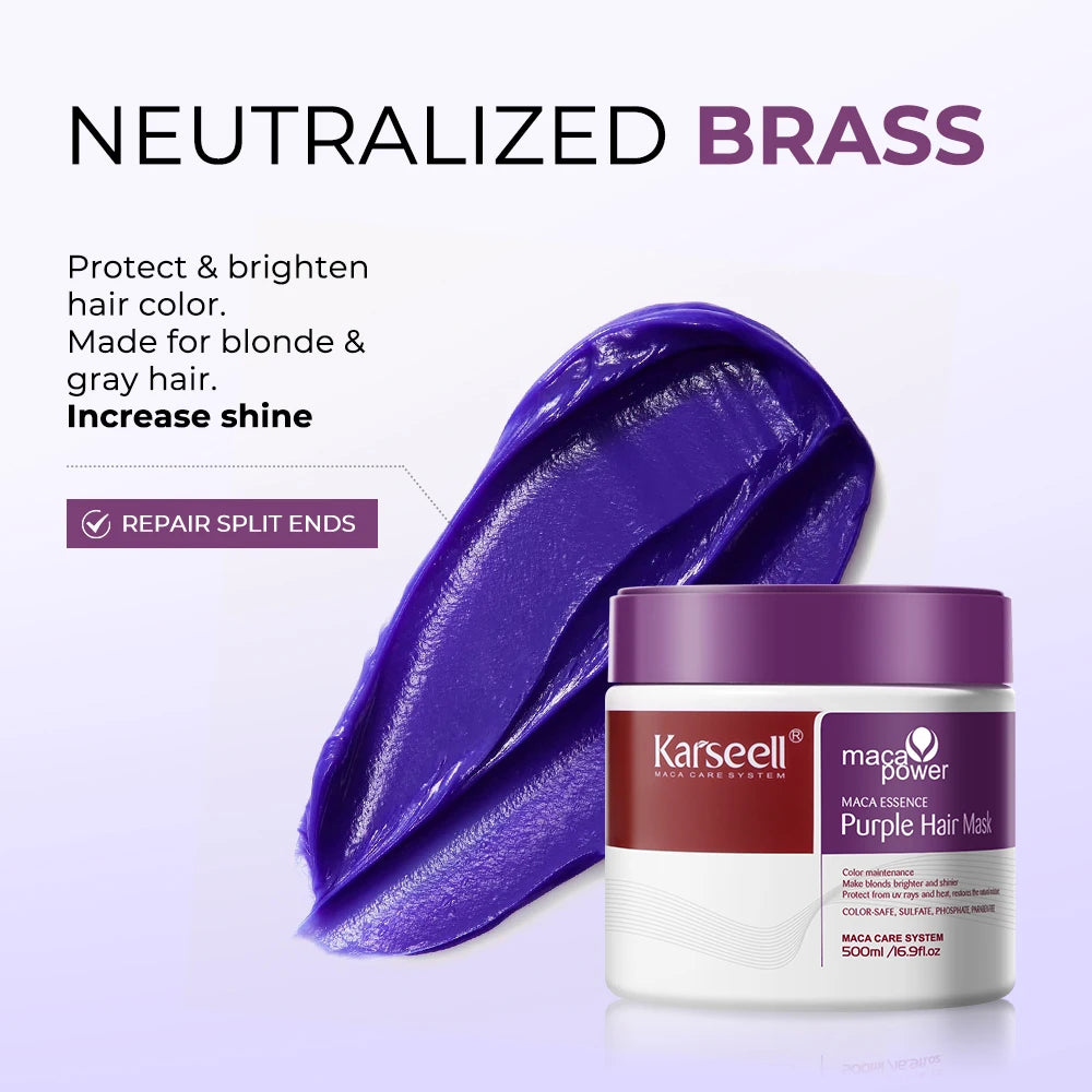 Karseell Purple Hair Mask 16.90 fl.oz 500ml Professional Neutralizes Brass Yellow Tones For Blonde Silver Gray Highlighted Hair - Curl and Collar