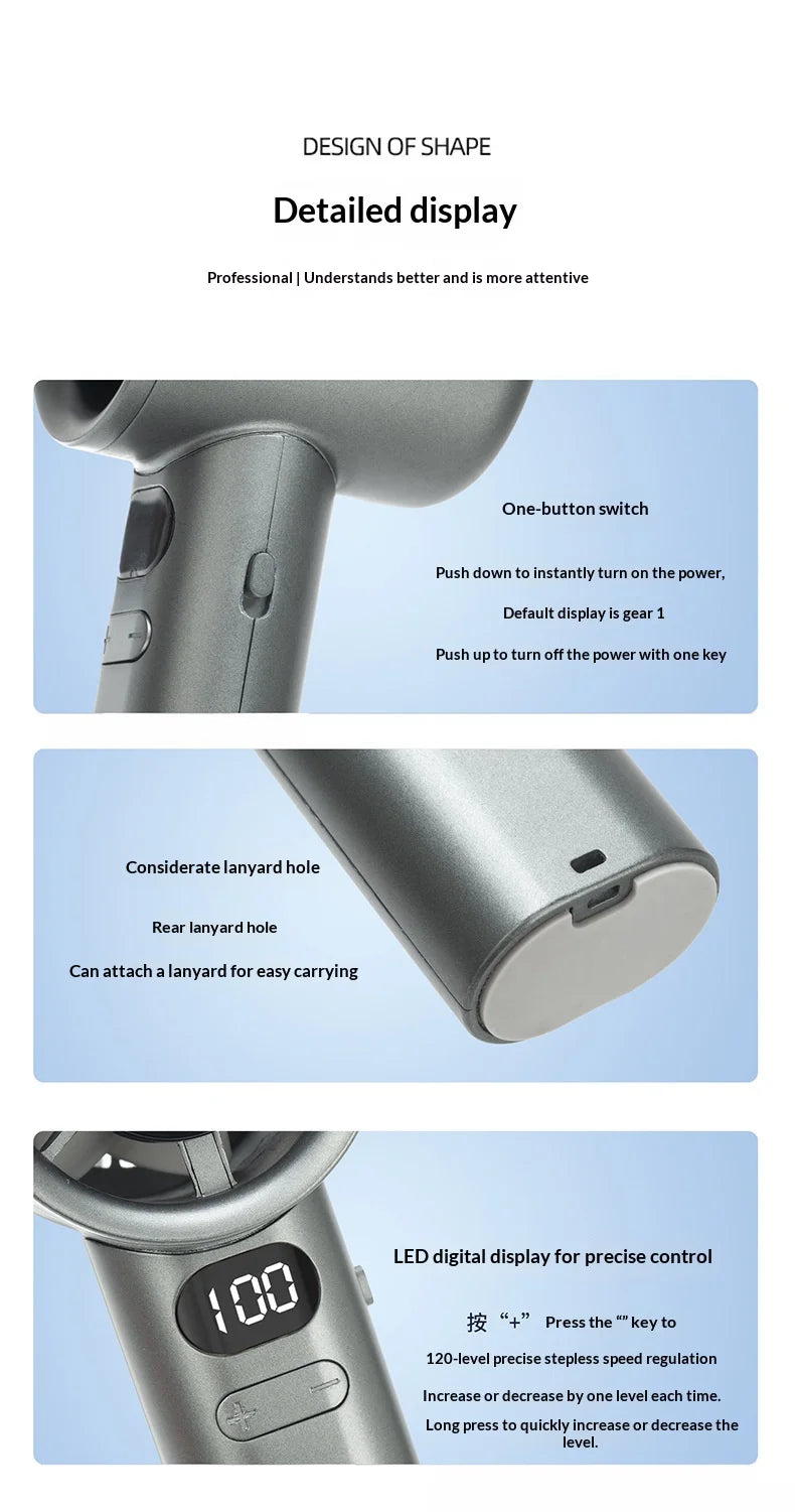 HOMEFISH Portable Handheld Fan USB Rechargeable High-Speed Electric Cooling Fan for Personal Use - Curl and Collar
