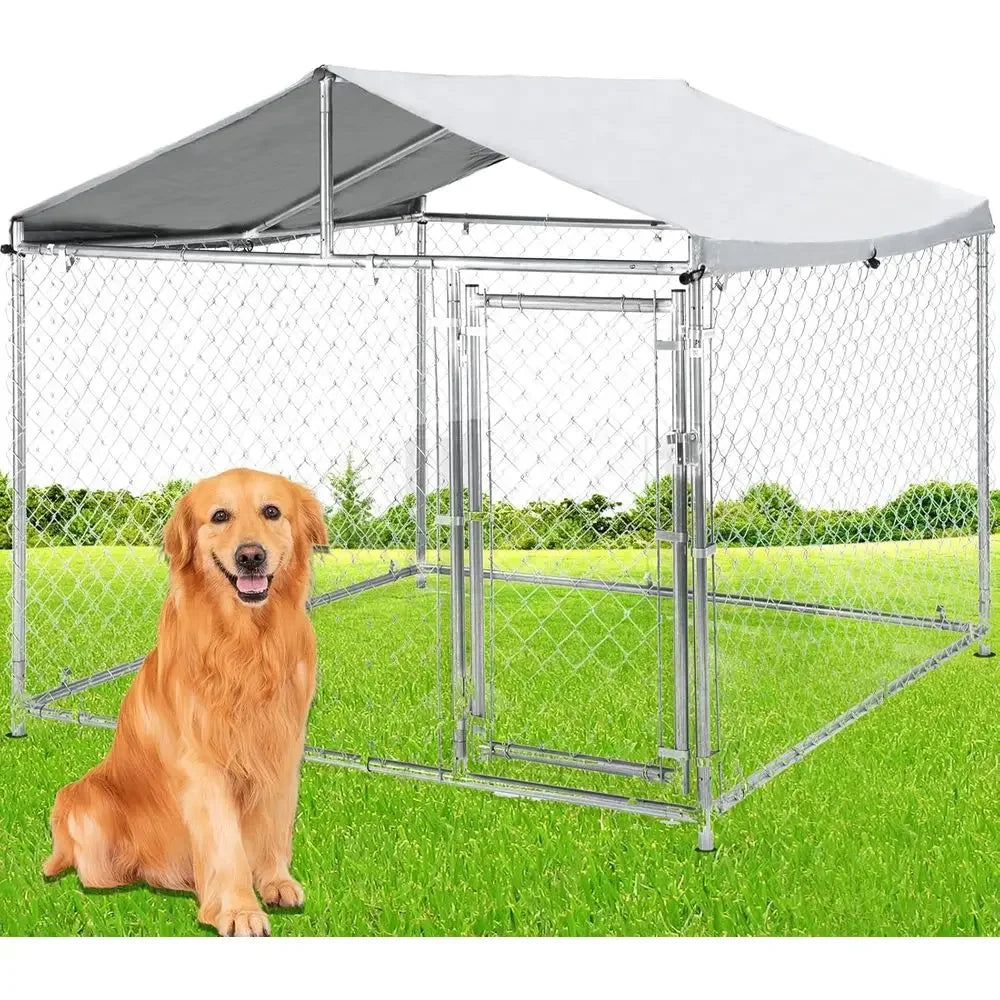 79 Large Outdoor Dog Kennel - Heavy Duty Galvanized Steel Playpen with UV-Resistant Cover - Curl and Collar